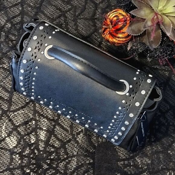 French Connection Bellita Black Stud Mini Crossbody with Top Handle NWT - Picture 8 of 17